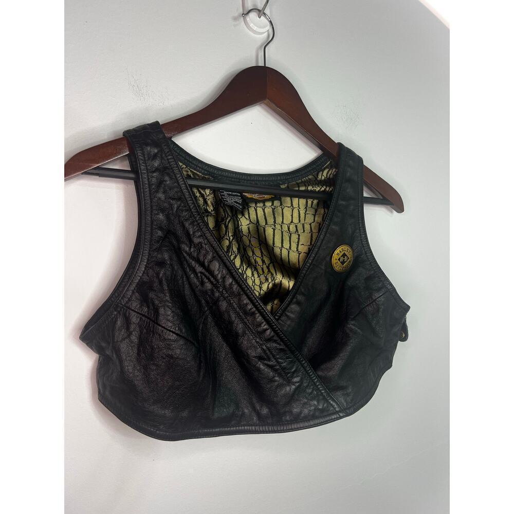 Black Cropped Leather Vest with Emblem